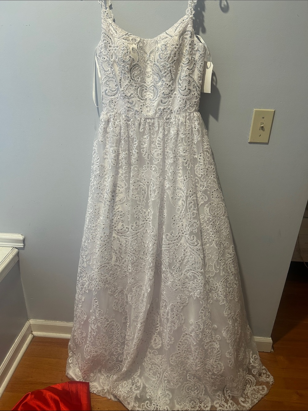 Alyce Paris White Lace Spaghetti Strap Dress